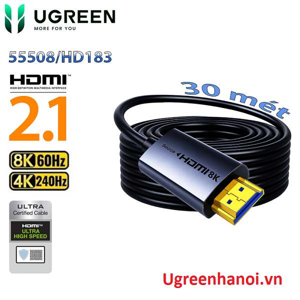 Dây, cáp HDMI 2.1 Sợi Quang AOC Ugreen 55508 (HD183) 30m - 8K@60Hz, 4K@240Hz, 48Gbps cao cấp