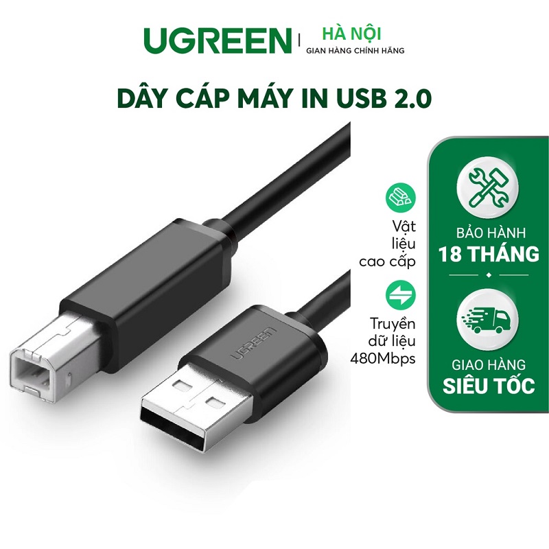 Dây, Cáp máy in USB 2m chính hãng Ugreen 10327 cao cấp