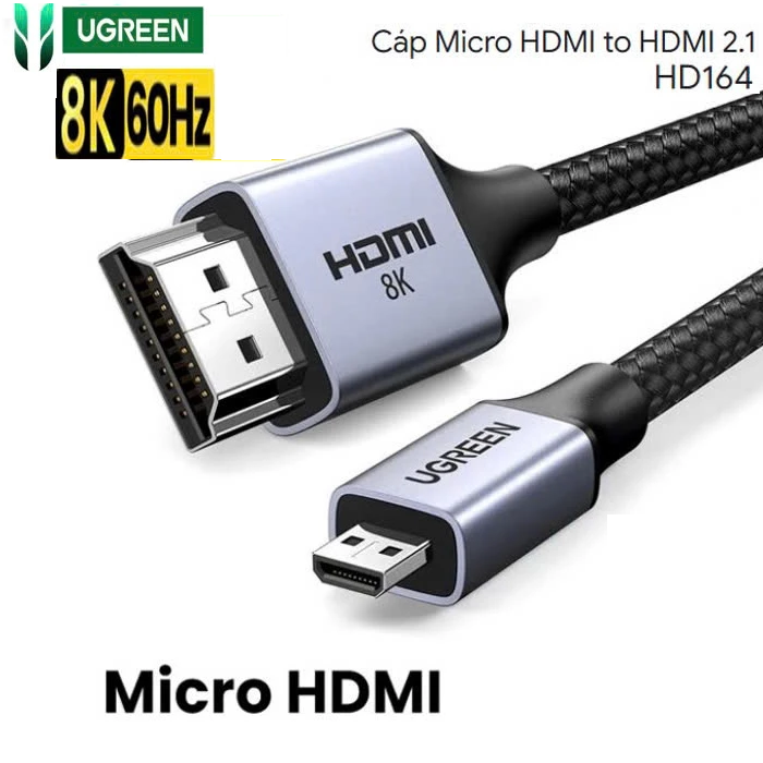 Dây, cáp Miro HDMI sang HDMI 2.1 dài 1M Ugreen 15516, hỗ trợ 8K60Hz 4K120Hz 48Gbps, Dynamic HDR, eAR