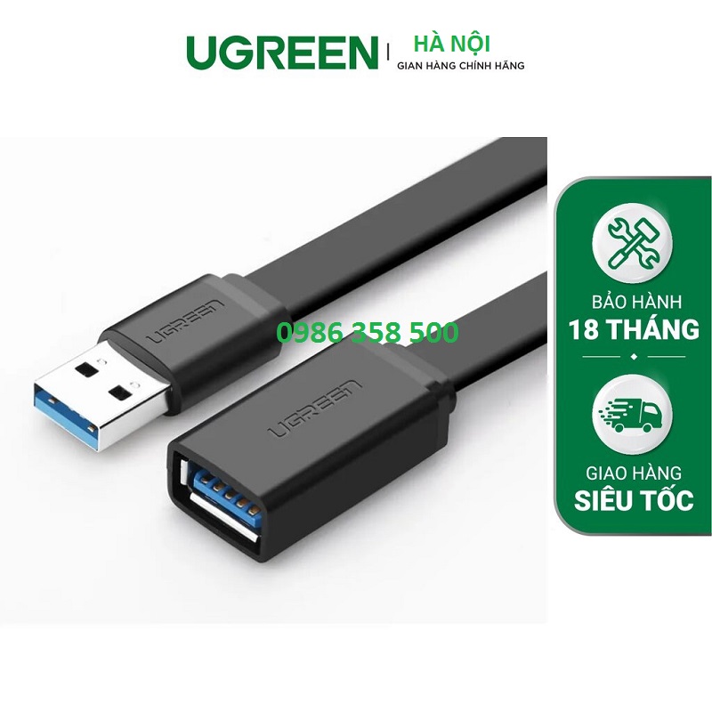 Dây, Cáp nối dài USB 3.0 dây dẹt dài 0.5M âm dương chính hãng Ugreen 30128 cao cấp