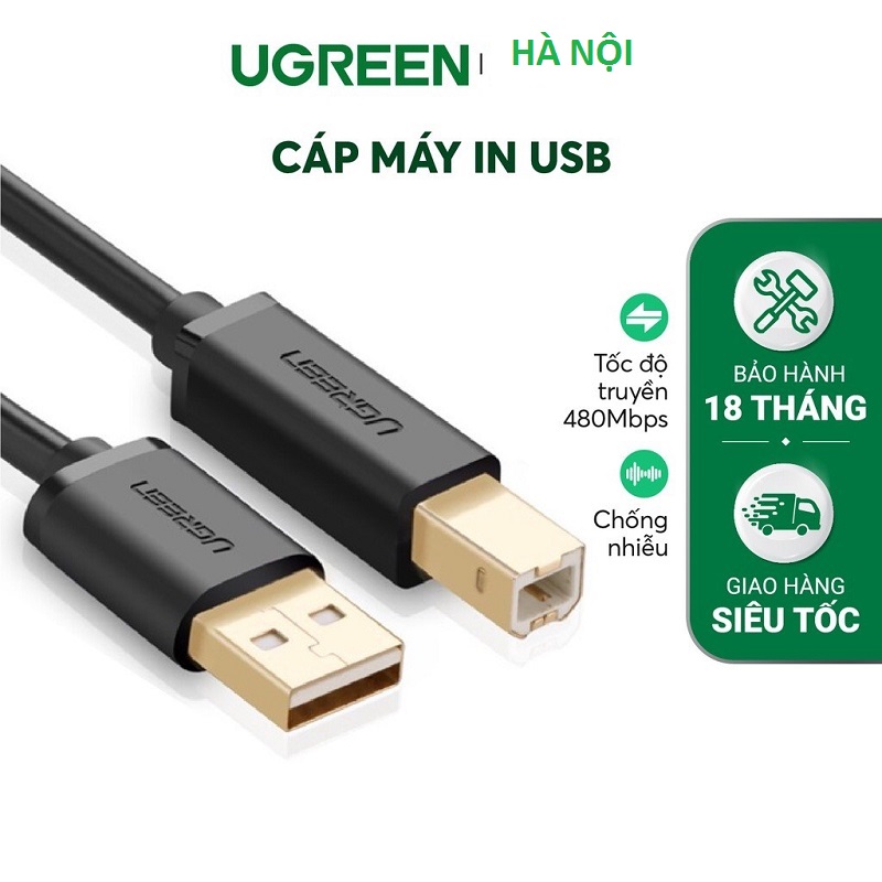 Dây, Cáp USB 2.0 máy in 3m Ugreen 10351 đầu cáp mạ vàng cao cấp