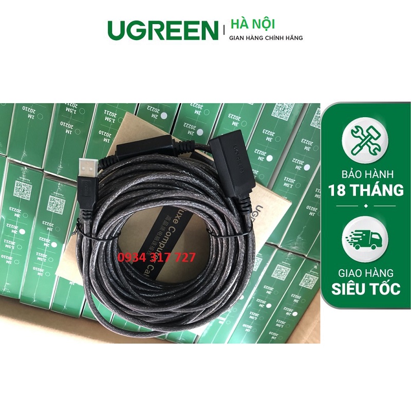 Dây, Cáp USB nối dài 15m có chíp khuếch đại chính hãng Ugreen 10323 cao cấp