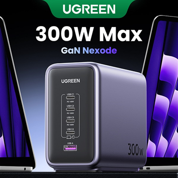 Sạc nhanh để bàn Nexode GaN 300W Ugreen 90903B, 5 cổng USB Type-C x4, Type-A x1 (EU Plug) cao cấp