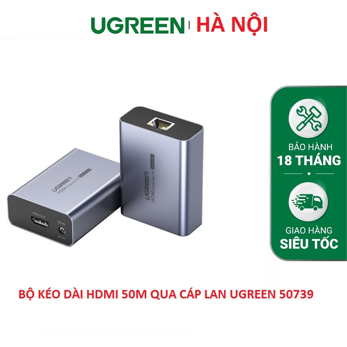 Thiết bị kéo dài HDMI 50m qua cáp Lan Cat5/6 chính hãng Ugreen 50739 cao cấp