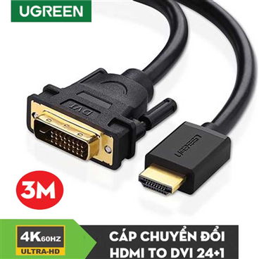 Ugreen 10136 Cáp UGREEN chuyển HDMI to DVI (24+1) dài 3M chính hãng
