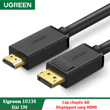 Ugreen 10238, Cáp Displayport 1.2 to HDMI 4Kx2K Cao Cấp Dài 1M Cao Cấp