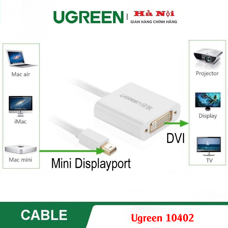 Ugreen 10402, Cáp chuyển đổi Mini DP sang DVI 24+5 Màu Trắng Cao Cấp Chính Hãng