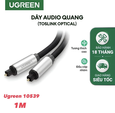 Ugreen 10539 cáp quang âm thanh kỹ thuật số Optical dài 1M đầu cáp bọc nhôm cao cấp (màu xám)