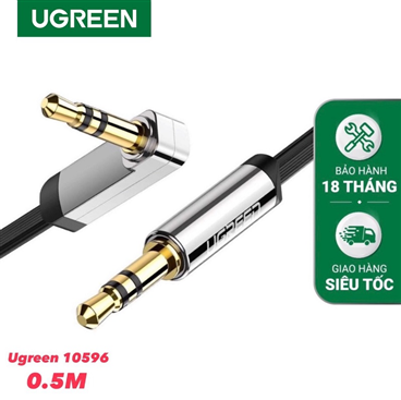 Ugreen 10596 0.5m cáp 3.5Mm dẹp vuông góc 90 độ mạ vàng Right Angle Flat Gold Plated Av119