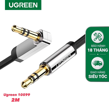 Ugreen 10599 cáp audio 3.5mm dài 2m dẹp vuông góc 90 độ vàng Right Angle Flat Gold Plated Av119