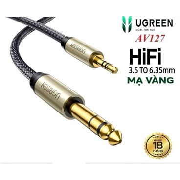 Ugreen 10625 Cáp âm thanh nổi TRS 3,5mm đến 6,35mm dài 1m màu xám