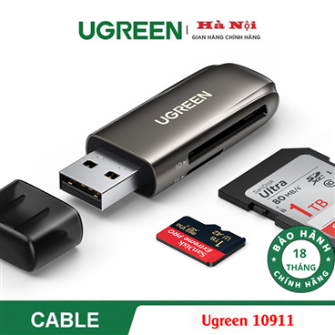 Ugreen 10911,Đầu đọc thẻ USB 2.0 hỗ trợ thẻ SD/TF Cao Cấp