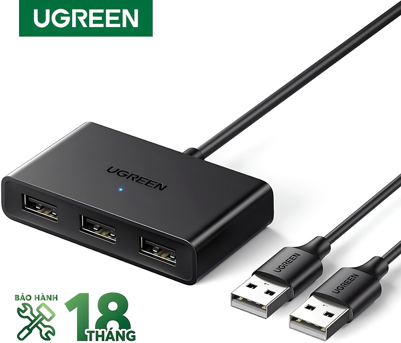 Ugreen 10935 bộ chia hub USB 2.0 chia sẻ dữ liệu 2 vào 3 ra chuẩn 2.0 có thêm chức năng coppy file