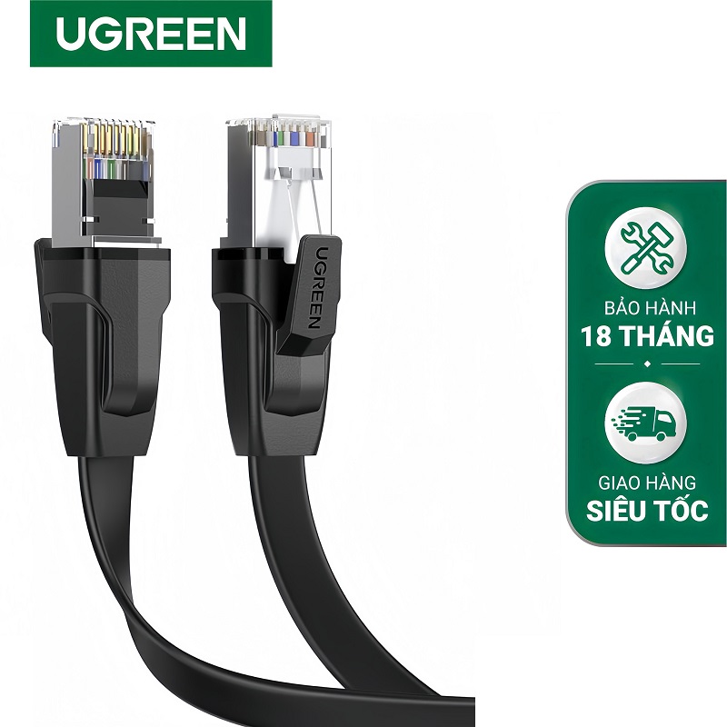 Ugreen 10979 Cáp mạng đúc sẵn dạng dẹt Cat8 dài 1M U-FTP 2000Mhz 30AWG cao cấp