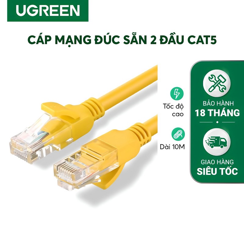 Ugreen 11230 Cáp mạng đúc sắn Cat5e dài 1M màu vàng cao cấp