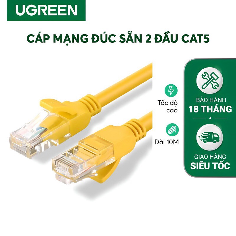 Ugreen 11233 Cáp mạng đúc sắn Cat5e dài 5M màu vàng cao cấp