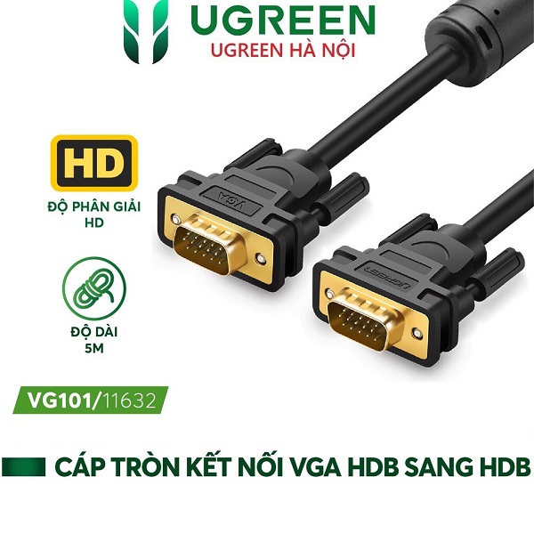 Ugreen 11632, Dây Cáp VGA 5M cao cấp dùng cho Máy tính, Máy chiếu