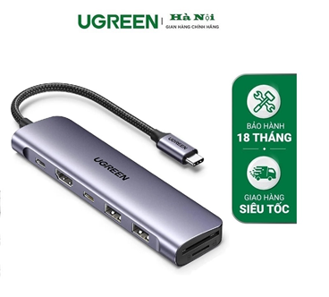 Ugreen 15214 Bộ chuyển đổi USB-C đến 2xUSB3.0+USB-C+HDMI+SD&TF+PD 4K@30Hz