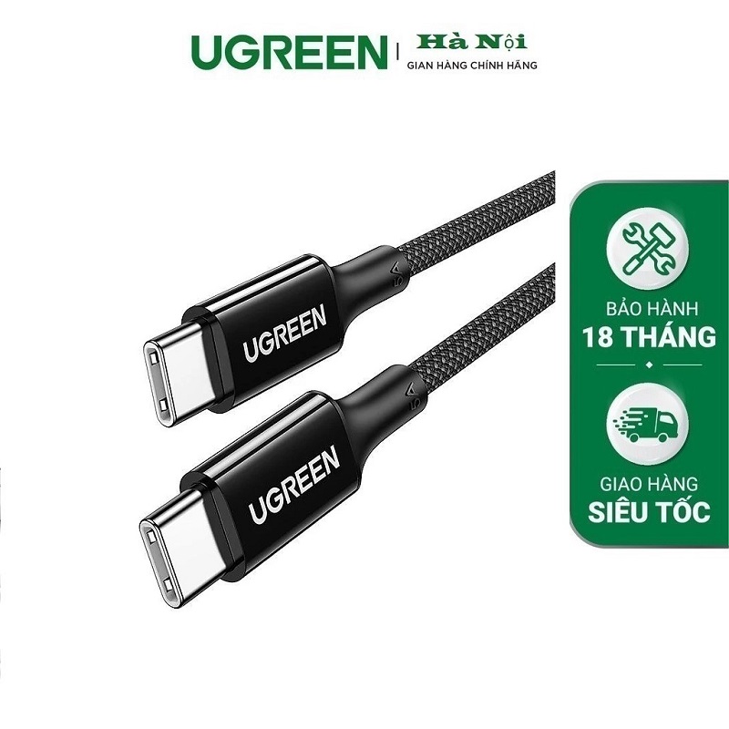 Ugreen 15276 UGREEN Cáp sạc nhanh USB-C sang USB-C silicon màu đen 1,5m chính hãng