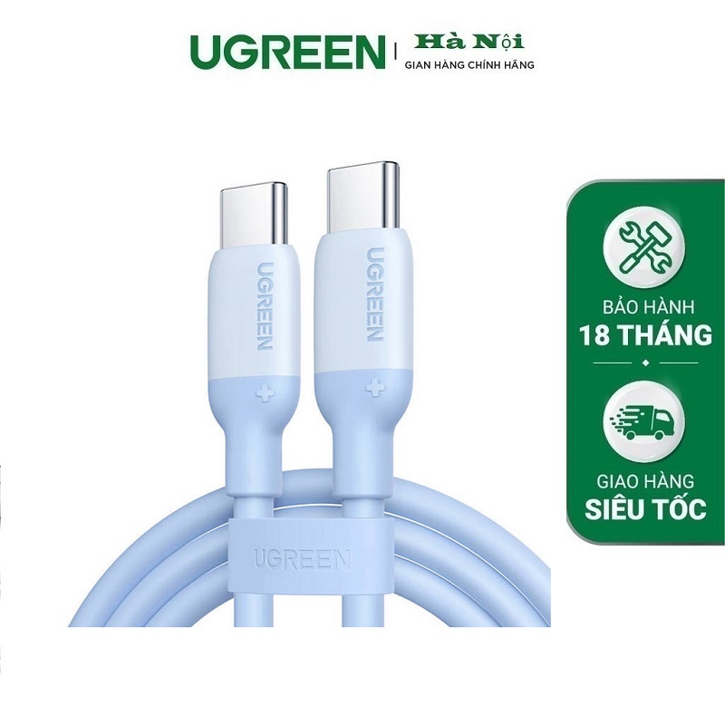 Ugreen 15279 UGREEN Cáp sạc nhanh silicon USB-C sang USB-C màu xanh 1m chính hãng