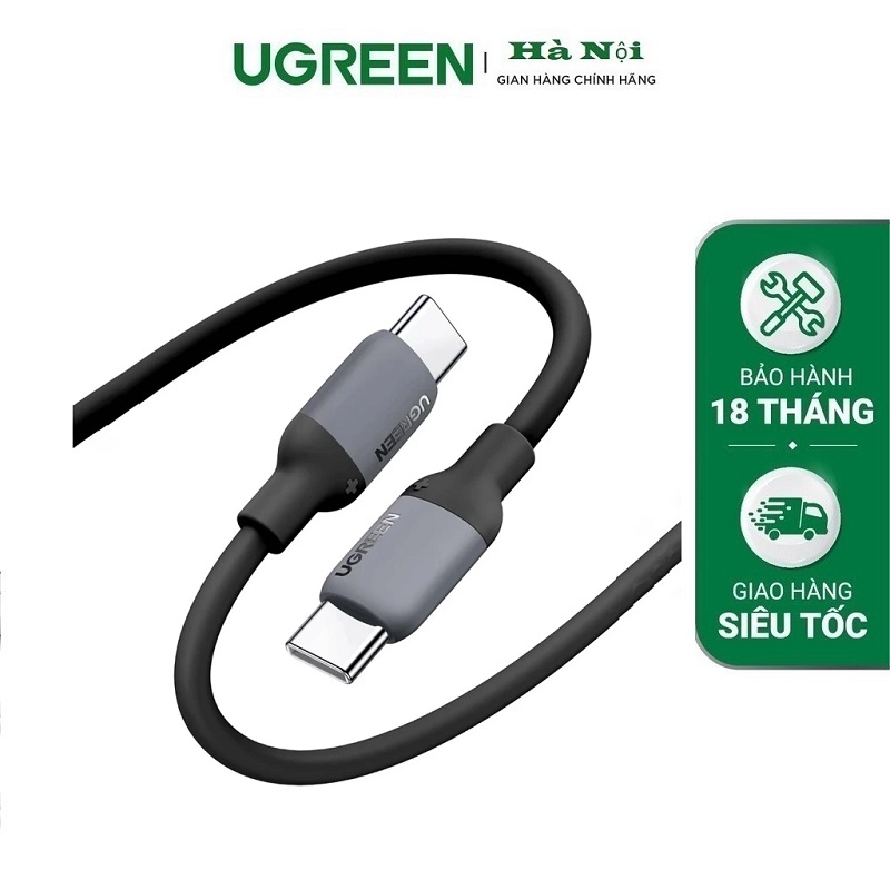 Ugreen 15284 Cáp sạc nhanh USB-C sang USB-C silicon màu đen 1,5m cao cấp