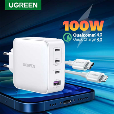 Ugreen 15337 Củ sạc nhanh 100W GaN Nexode 4 cổng,3 USB Type-C và 1 USB Type-A  cao cấp