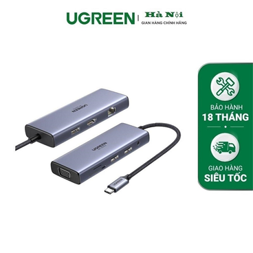 Ugreen 15375 Bộ chuyển đổi USB-C to USB-A 3.0*2+USB-C 3.0*2+HDMI+PD+SD/TF+RJ45 4K60Hz chính hãng