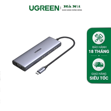 Ugreen 15601 USB-C đến 3xUSB-A 3.0 + HDMI + VGA+ RJ45(LAN) + SD/TF +3,5mm+PD 4K30Hz cao cấp