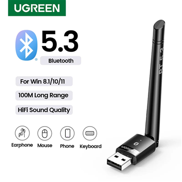 Ugreen 15610 bt v5.3 có antenna phát xa 100m theo 1 hướng không vật cản usb Bluetooth 5.3