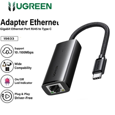 UGREEN 15633 Bộ chuyển đổi Ethernet USB-C sang 100Mbps Màu đen chính hãng