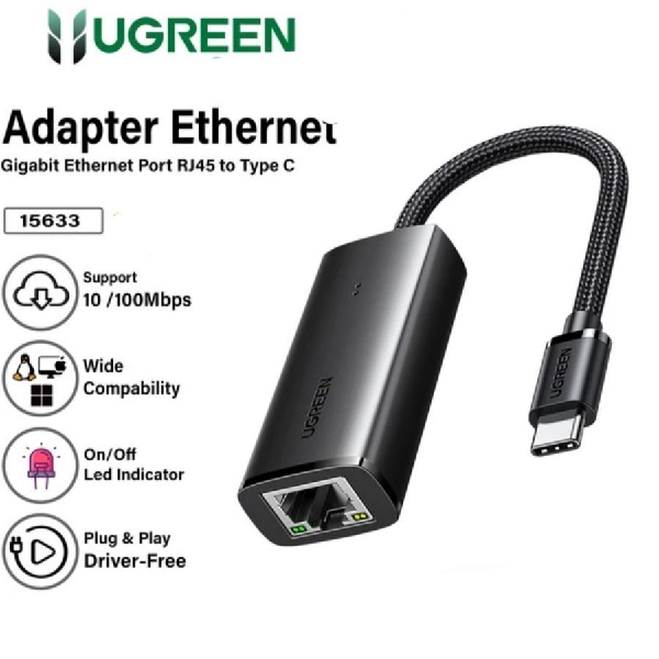 UGREEN 15633 Bộ chuyển đổi Ethernet USB-C sang 100Mbps Màu đen chính hãng