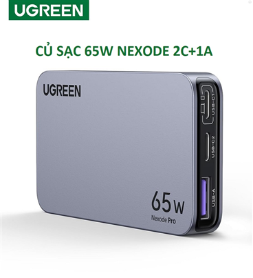 Ugreen 15817 Củ sạc 2 cổng USB-C và 1 USB 65W màu ghi xám