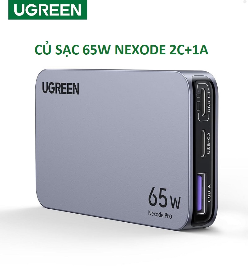 Ugreen 15817 Củ sạc 2 cổng USB-C và 1 USB 65W màu ghi xám