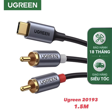 Ugreen 20193 cáp đổi USB Type-C sang cổng âm thanh 2 RCA dài 1.5M mạ vàng 24K cao cấp (màu xám)