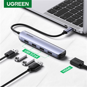Ugreen 20197 Bộ chuyển đổi UGREEN USB-C sang 4*USB 3.0+HDMI 4K 30Hz