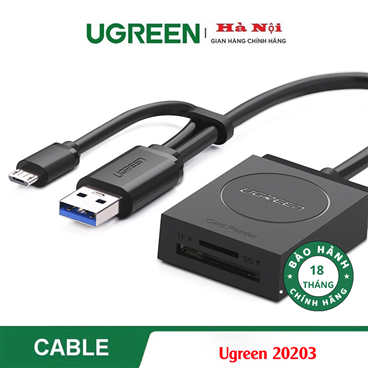 Ugreen 20203,Đầu đọc thẻ nhớ Micro SD/SD chuẩn USB 3.0 + OTG Chính hãng Cao Cấp