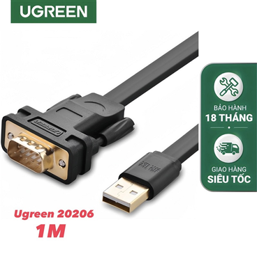 Ugreen 20206 cáp tín hiệu chuyển đổi USB 2.0 sang com RS232 dài 1M dáng dẹt cao cấp