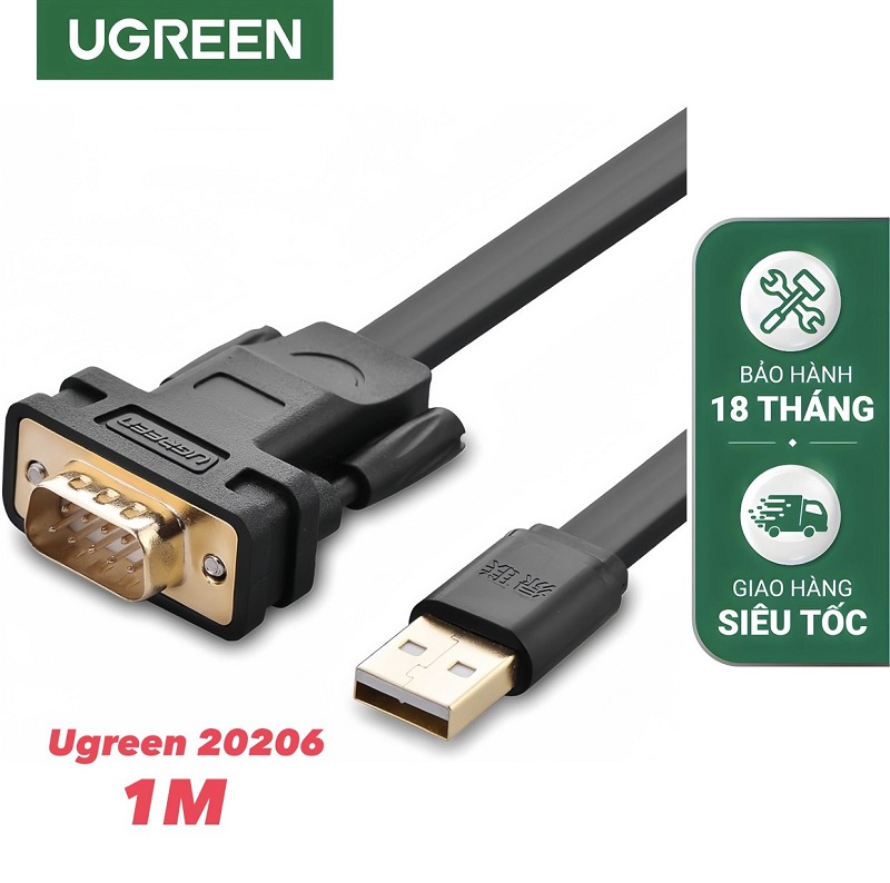 Ugreen 20206 cáp tín hiệu chuyển đổi USB 2.0 sang com RS232 dài 1M dáng dẹt cao cấp