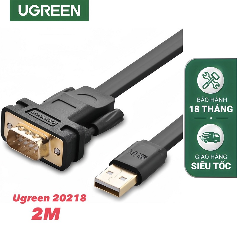 Ugreen 20218 cáp tín hiệu chuyển đổi USB 2.0 sang com RS232 dài 2M dáng dẹt cao cấp