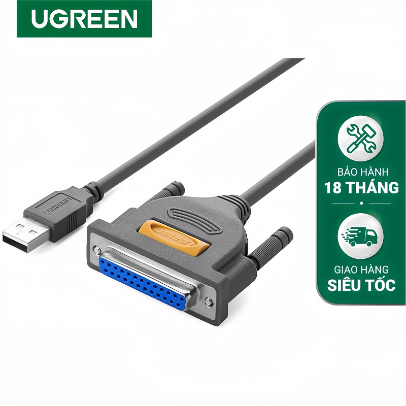 Ugreen 20224 cáp chuyển máy in USB tới LPT DB25 Paralell Printer dài 2M cao cấp