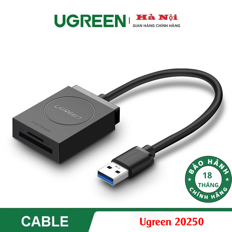 Ugreen 20250, Đầu đọc thẻ USB 3.0 hỗ trợ SD/TF chính hãng Cao cấp