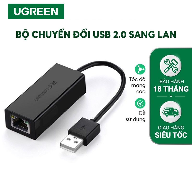 UGREEN 20254 Bộ Chuyển Đổi USB 2.0 To LAN 10/100Mbps chính hãng