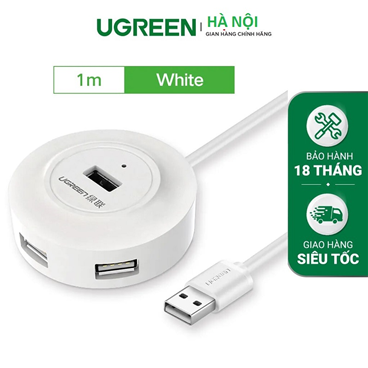 Ugreen 20270 - Bộ chia hub USB 2.0, 4 cổng 1m (trắng) cao cấp