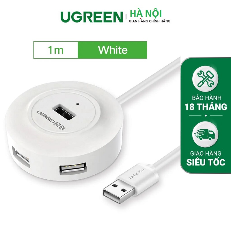 Ugreen 20270 - Bộ chia hub USB 2.0, 4 cổng 1m (trắng) cao cấp