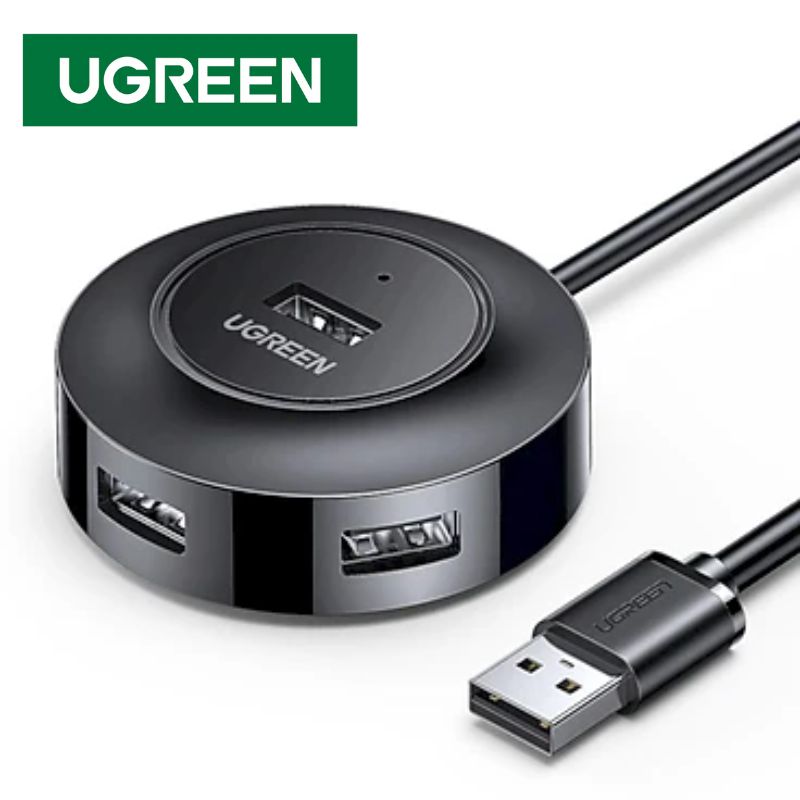 UGREEN 20295 Bộ chia USB 4 cổng USB 2.0 có đèn LED 150 cm màu đen