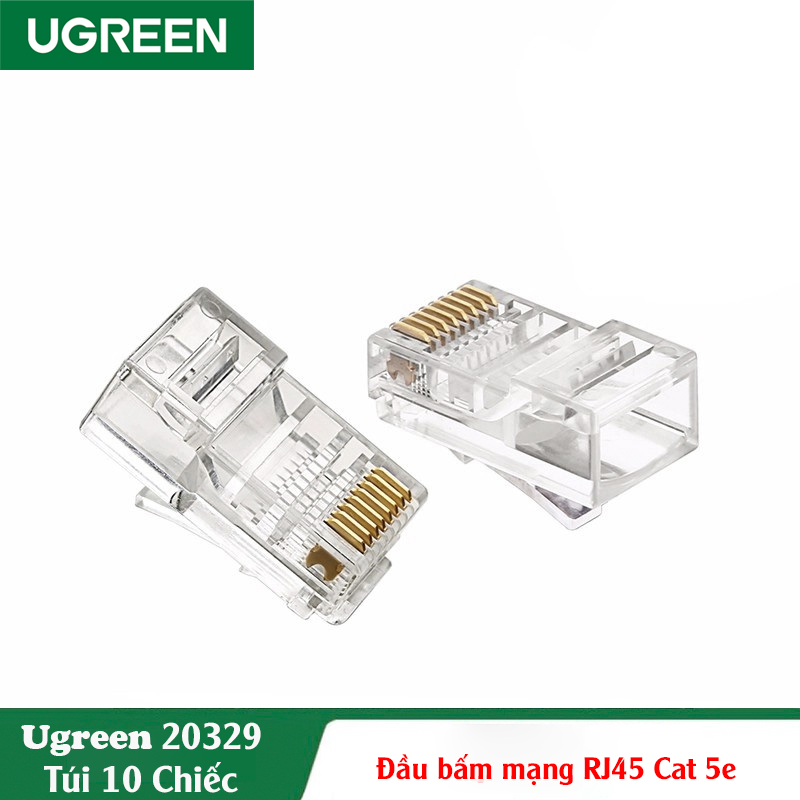 Ugreen 20329, Đầu bấm mạng RJ45 cat 5e Túi 10 Chiếc Cao Cấp Chính Hãng