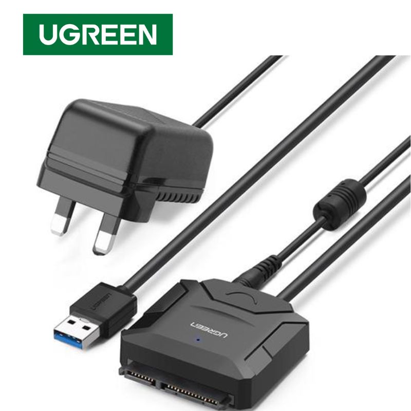 UGREEN 20636 kèm nguồn 12v USB 3.0 ra SATA III Cáp chuyển đổi cho hdd SSD 3.5 - 2.5inch