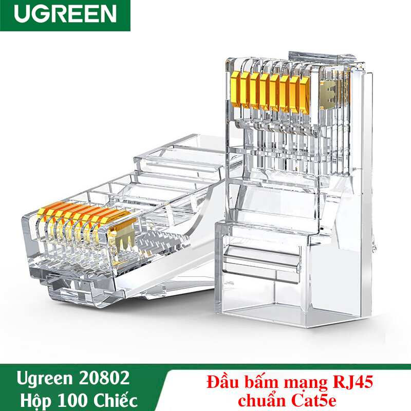 Ugreen 20802,  Đầu bấm mạng RJ45 chuẩn Cat5e cao cấp mạ vàng chính hãng