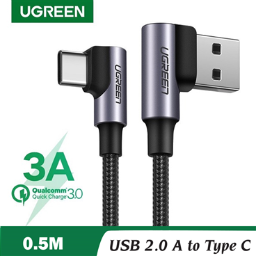 Ugreen 20855  Cáp UGREEN Angled USB 2.0 A to Type C Vỏ Nhôm Mạ Niken 0.5m (Đen)