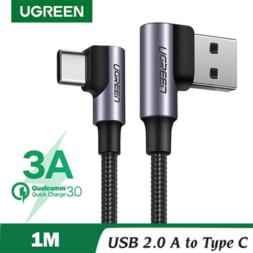 Ugreen 20856  Cáp UGREEN Angled USB 2.0 A to Type C Vỏ Nhôm Mạ Niken 1m (Đen) chính hãng